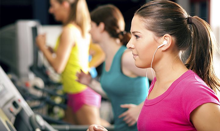 Lady listening to music during work out